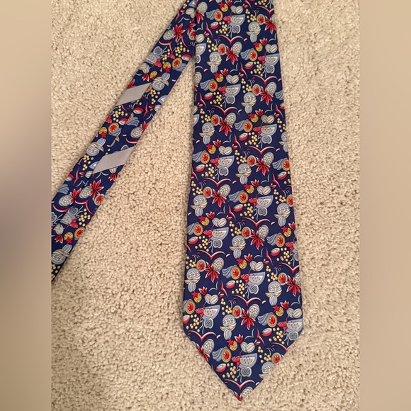 SALVATORE FERRAGAMO Vintage 100% Silk Blue Fruit & Paisley Pattern Men’s Tie - Picture 5 of 16
